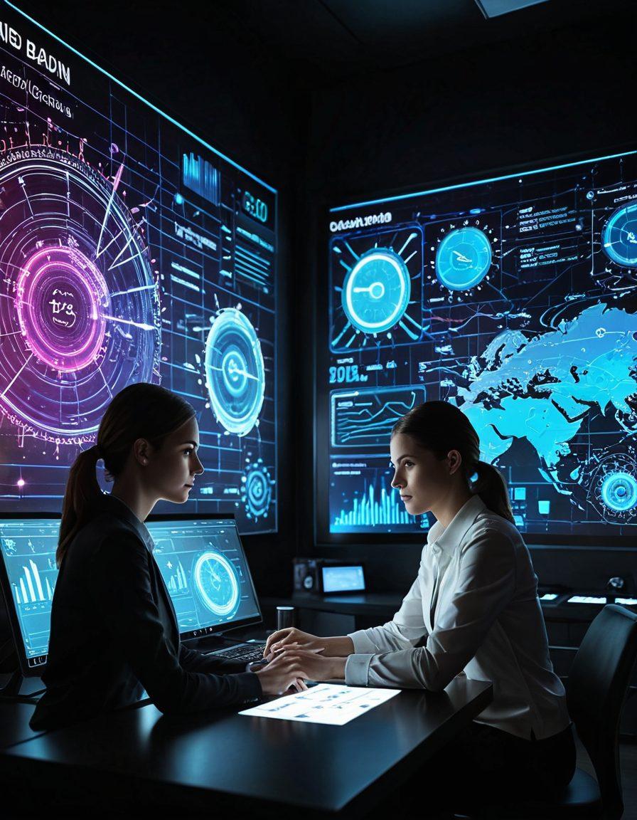 A dynamic scene illustrating the transformation of raw data into insightful graphics; featuring a sleek, futuristic data dashboard with vibrant charts and glowing data streams, a person analyzing content with a thoughtful expression, elements like gears and circuits merging into a light bulb symbolizing ideas; a blend of digital and organic elements in a lively, energetic atmosphere. super-realistic. vibrant colors. 3D.